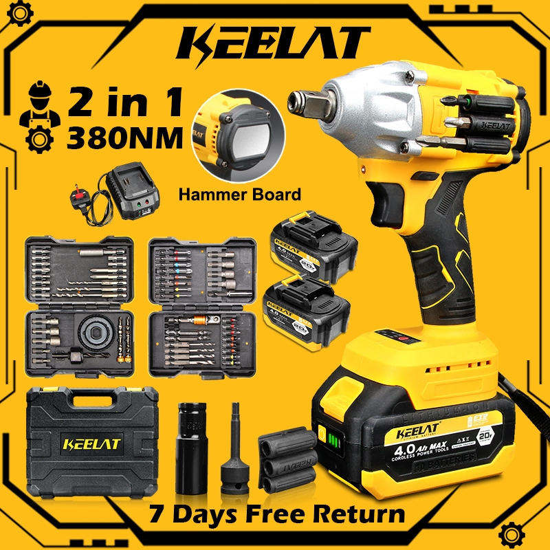 KEELAT KID001S Impact Wrench Cordless 20V 4Ah Battery 380N.m 1/2 in  Electric Impact Gun 1/4 " Screwdriver Drill Driver