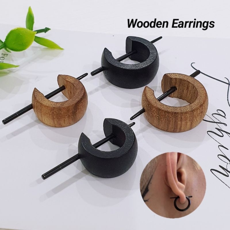 (1PAIR)Wooden Earrings for men women/Subang kayu