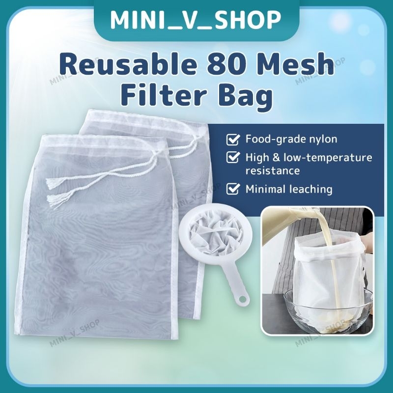 80 Mesh Beg Penapis Susu Kacang Soy Milk Filter Bag Nut Milk Bags Tea Coffee Oil Yogurt Filter Net Nylon Pack