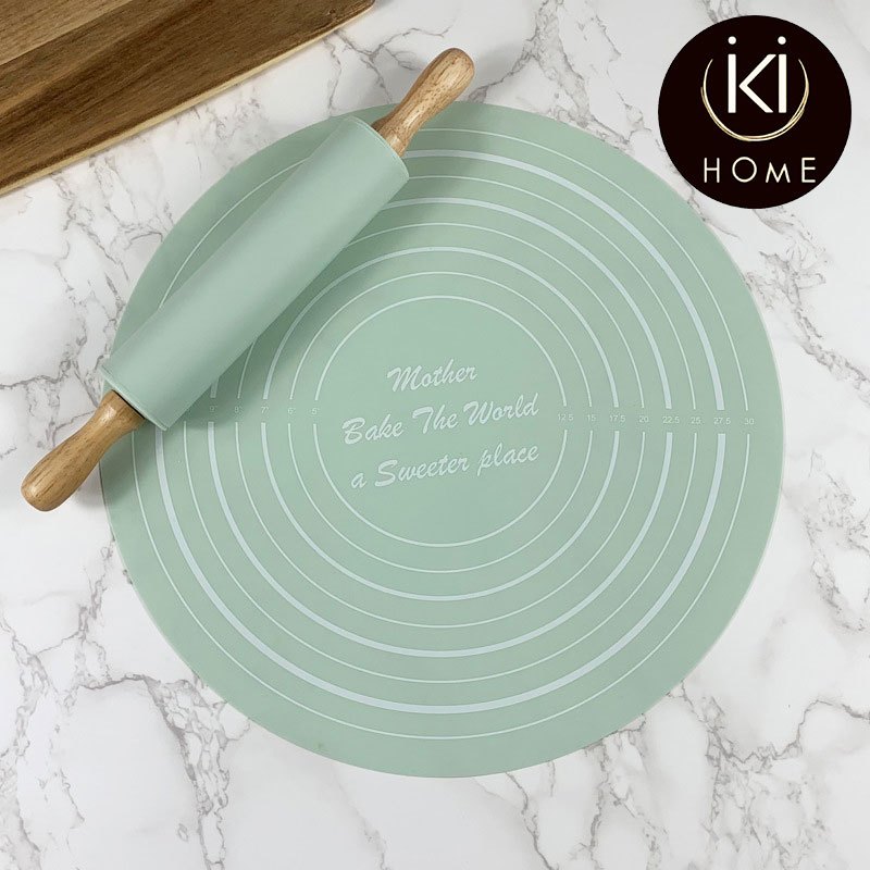 IKI 2 in 1 Silicone Baking Rolling Pin Set Non-Stick Food-Grade Dough Kneading Mat Set Penggulung Doh Silikon 烘培硅胶擀面仗套装