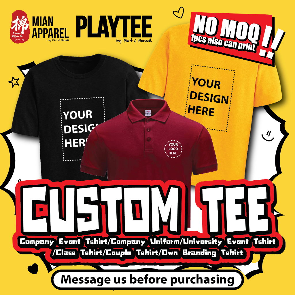 [ NO MOQ ] Custom Made Tshirt Printing Cetak Baju Design Sendiri