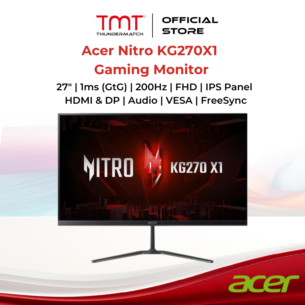 Acer Nitro KG270X1 Gaming Monitor | 27" | 1ms GtG | 200Hz | FHD | IPS Panel | HDMI & DP | VESA | Fre