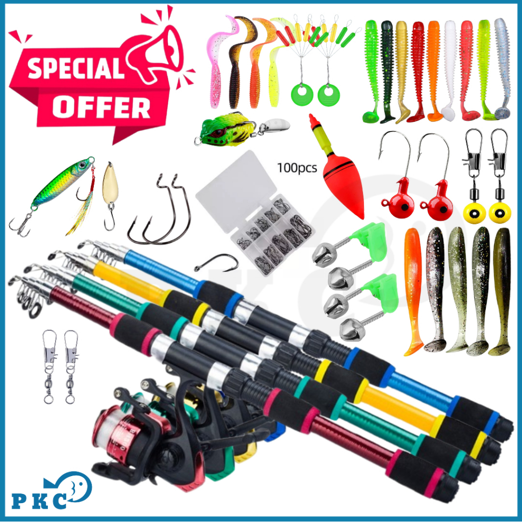 PKC Joran Pancing Set 1.8M Memancing Spinning Fishing Rod Reel Telescopic Portable 5.2:1 Gear Ratio