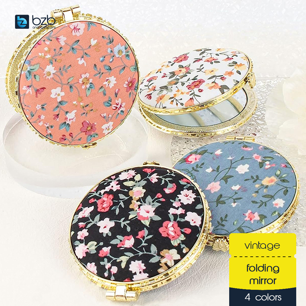Mini Retro Flower Pocket Mirror Folding Round Shape Vintage Compact Cosmetic 折叠圆形镜 Cermin Bulat