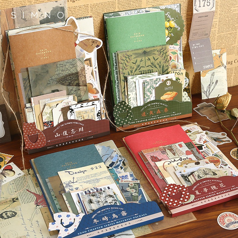 86pcs Vintage DIY Material Papers Mixed Stickers & Papers For Scrapbook Journal Decoration Set Retro Notebook Gift Set