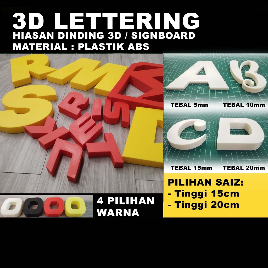 3D Lettering & Numbering (tinggi 15cm&20cm) / White Color / Hiasan Dinding 3D Huruf / 3D Signage / 3D Signboard