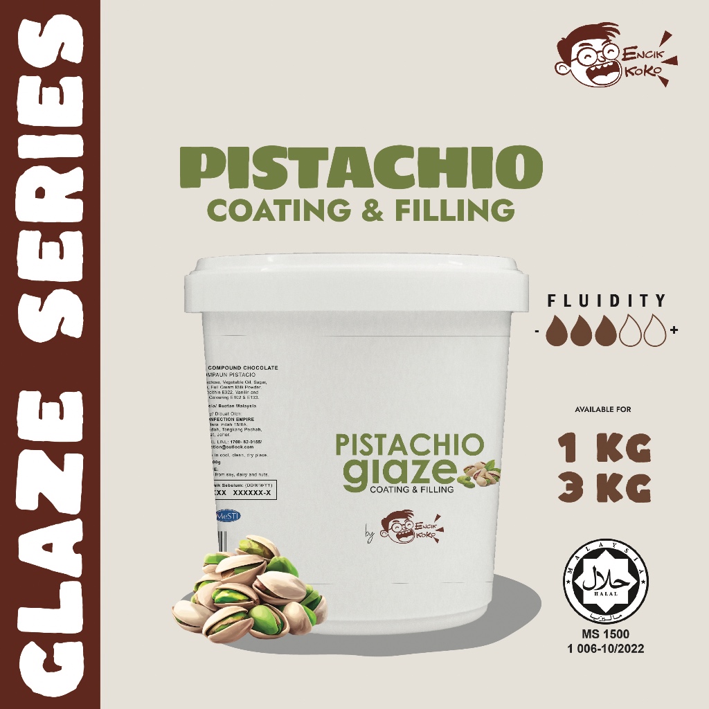 PISTACHIO GLAZE CHOCOLATE / LESS SWEET TOPPING / DESSERT DECORATION / FILLING (1KG/3KG)