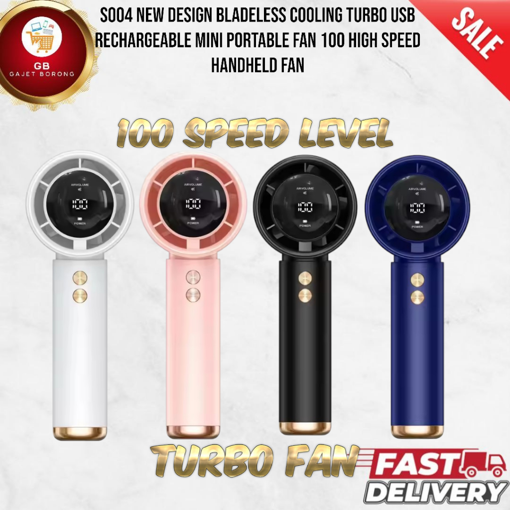 S004 New Design Bladeless Cooling Turbo USB Rechargeable Mini Portable Fan 100 High Speed Handheld Fan Usb kipas tangan