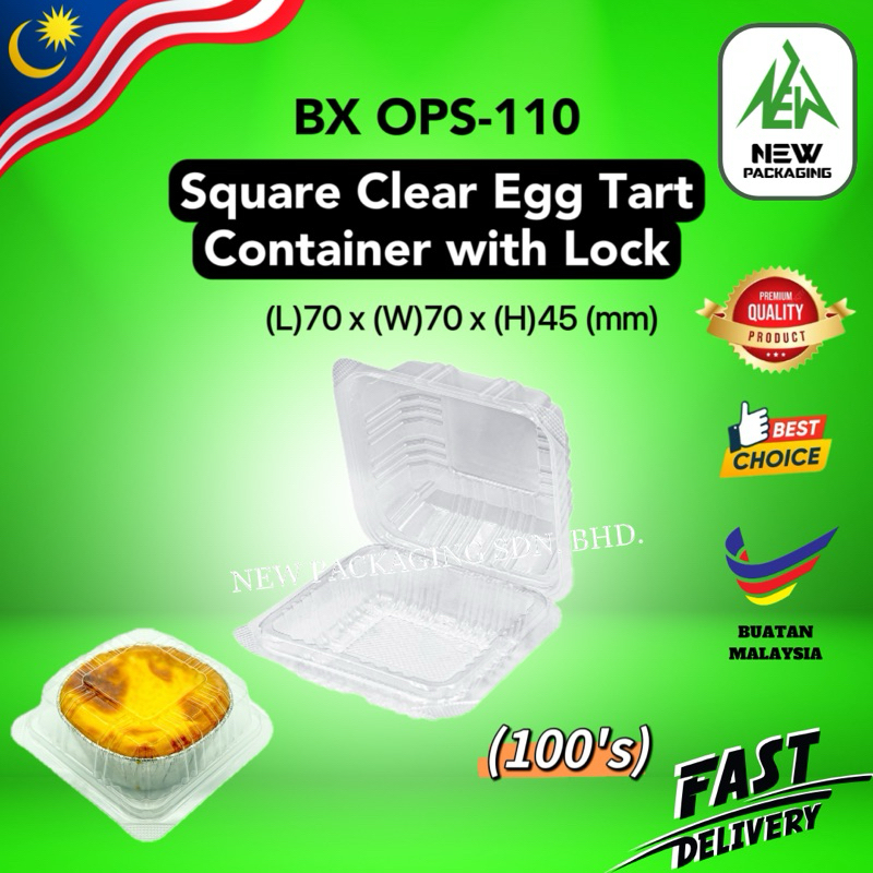 BENXON BX-OPS-110 Square Clear Egg Tart Container with Lock [100 Sets] | Bekas Tat Telur Plastik
