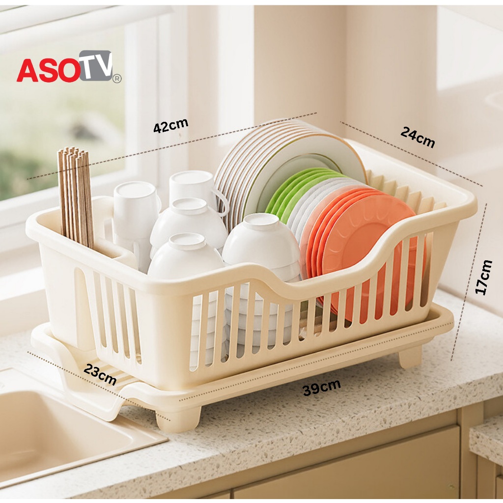 ASOTV® Dish Rack Dish Drainer Rak Pinggan Mangkuk Dengan Aliran Pusat Rak Dapur Rak Piring 0299