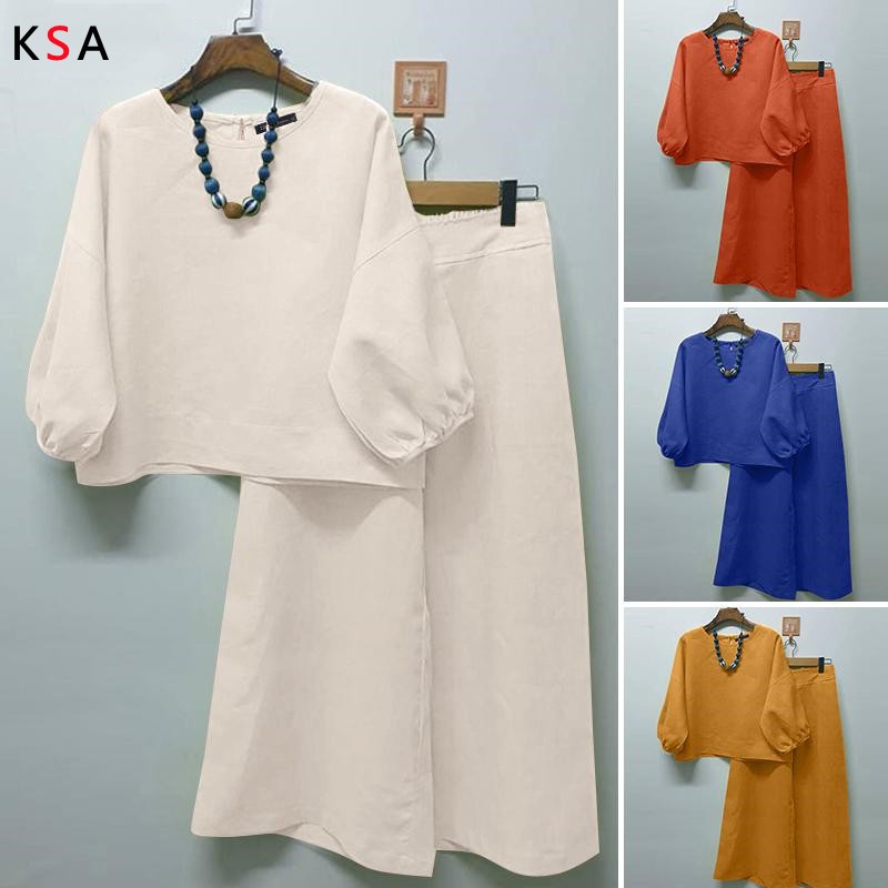 Baju Kemeja Tetapkan Style Loose-Fitting Wanita Party Elegant 3/4 Sleeve Set Crew Neck Blouse Viral Terkini saman muslim