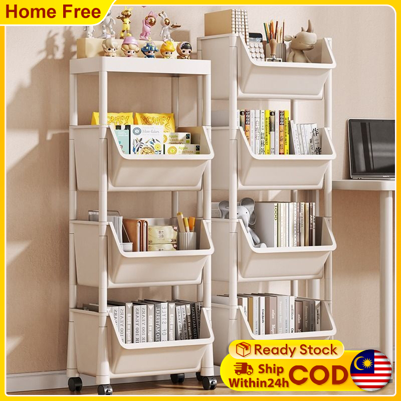 Rak Buku Storage Rack Bookshelf Trolley Movable Troli Snack Storage Shelf Rack With Wheels 收納架/書本架