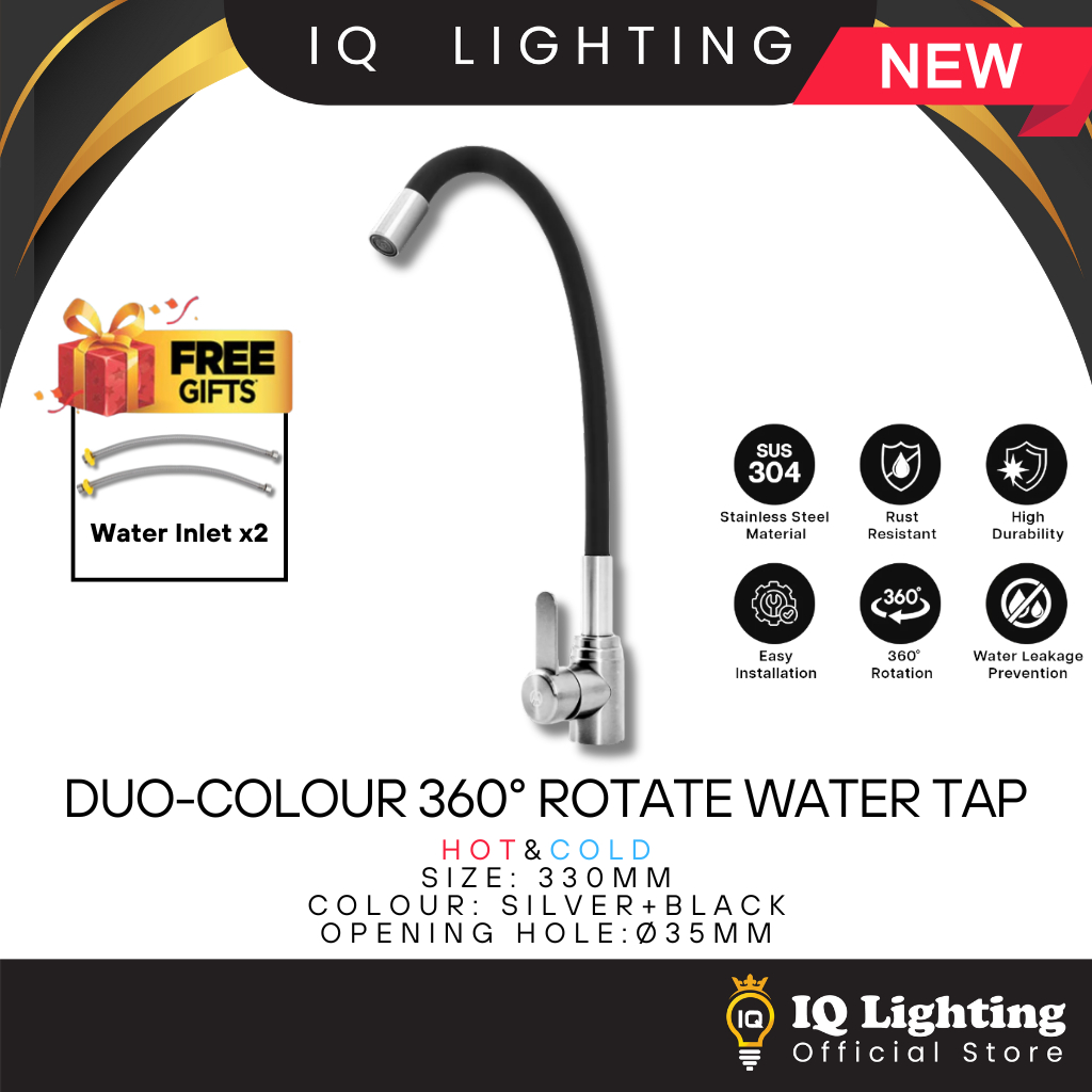 Duo-Colour Premium Matte Black Sus304 Stainless Steel Kitchen Flexible Rubber Faucet Hot Cold Water 