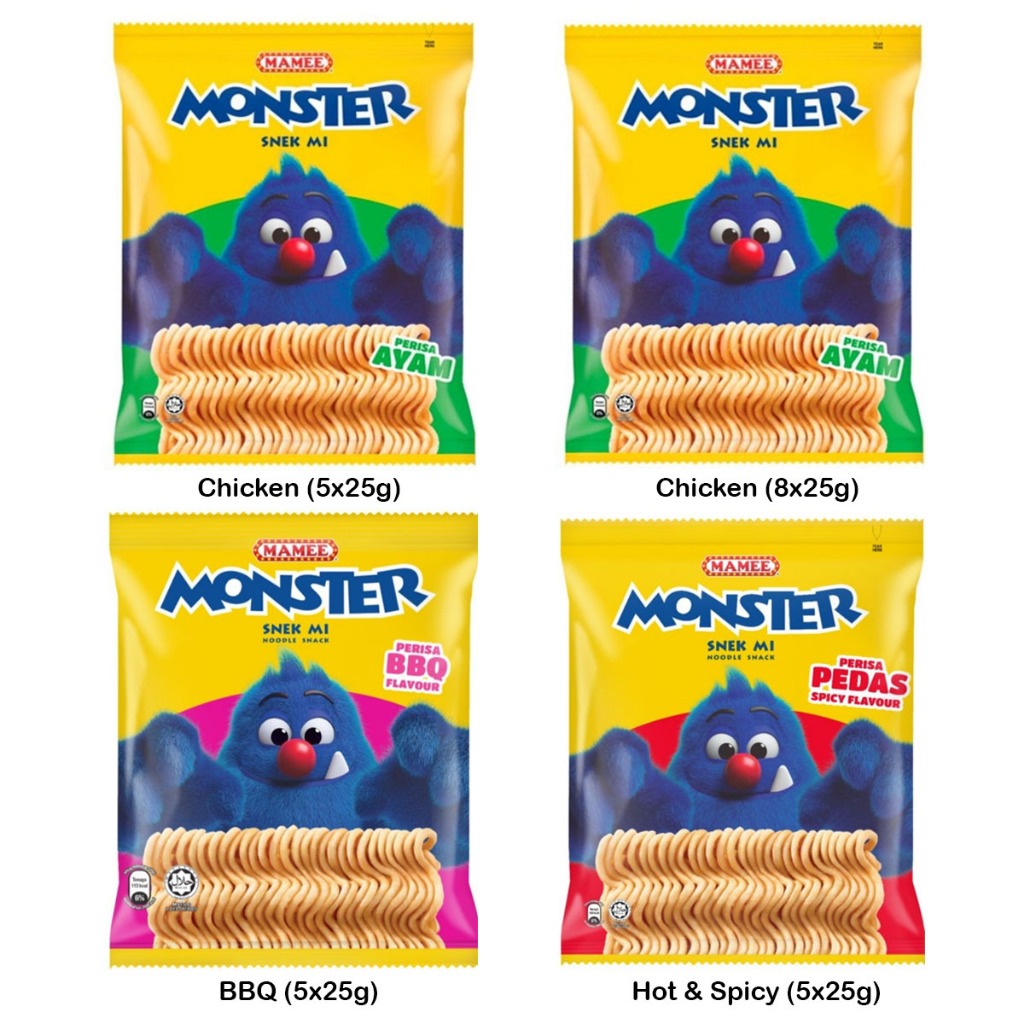BBD Mamee Monster Noodle Snack Chicken / BBQ / Hot & Spicy (5x25g) (8x25g)/ Makanan Ringan MRP06