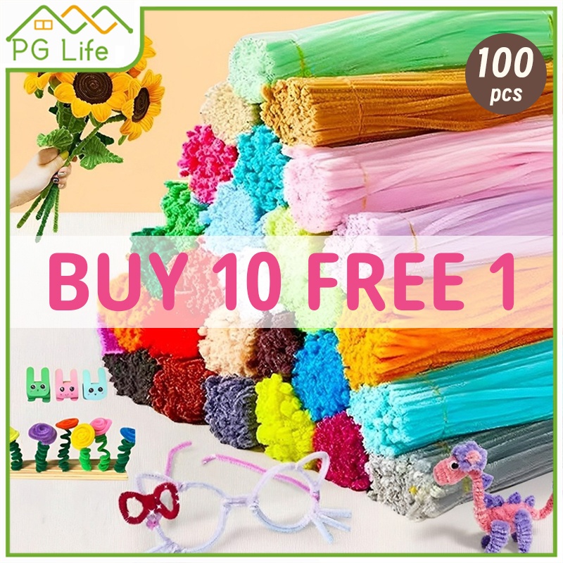 【Lowest price】100Pcs 6mm Colorful Chenille Stems Pipe Dawai bulu Twist Stick Arts DIY Handicraft Kawat Hadiah Raya 扭扭棒