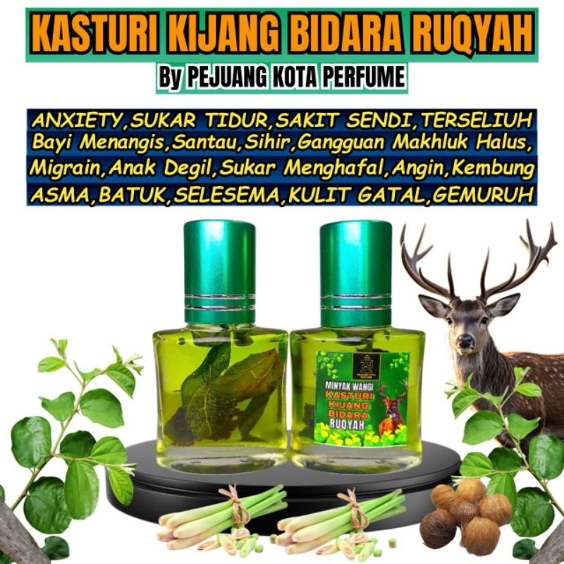 Minyak kasturi kijang bidara ruqyah Pejuang kota beserta daun Roll on 5ml