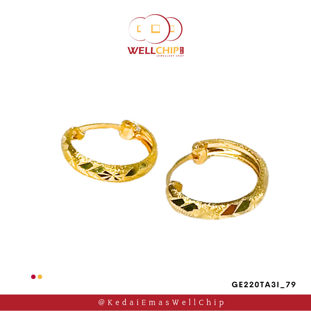 Subang Bulat  Emas 916| Hoop 916 Gold Earrings | Emas 916 | Kedai Emas WELL CHIP
