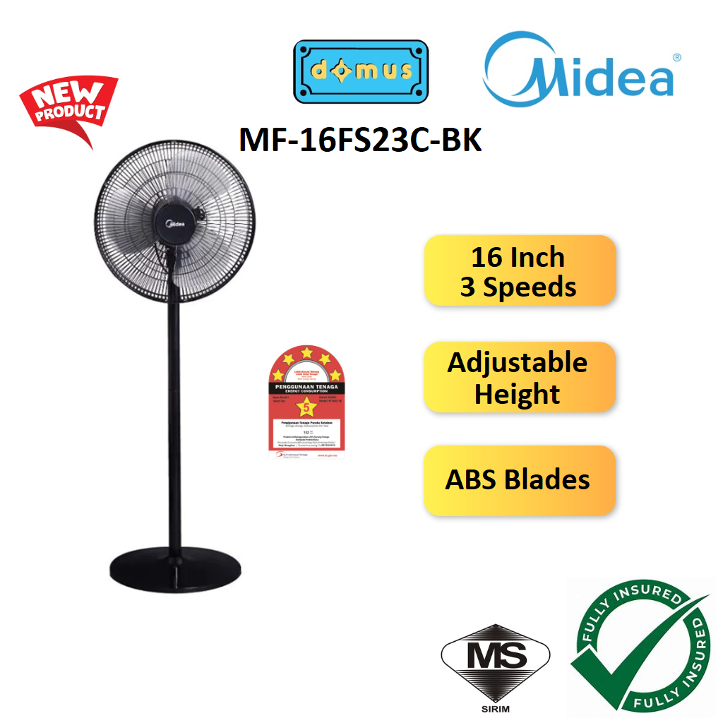 Midea 16'' Stand Fan Black MF-16FS23C-BK 4 in 1 Desk Fan Table Fan or Floor Fan Adjustable Height 电风扇 MF-16FS23C-BK