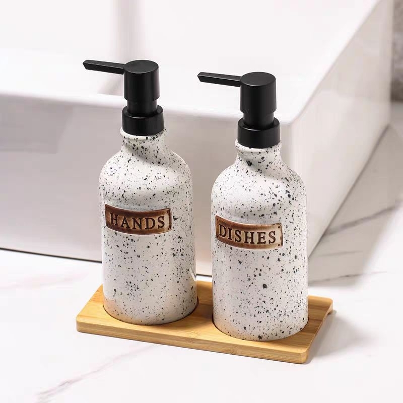 Muji Minimalis Botol Dispenser Botol Seramik Botol Pam Losyen Sabun Cecair Cuci Tangan untuk Dapur & Bilik Mandi