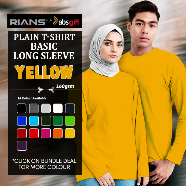 RIANS YELLOW - LONG SLEEVE Plain Cotton Round Neck T-Shirt (BASIC) 160gsm Men / Women