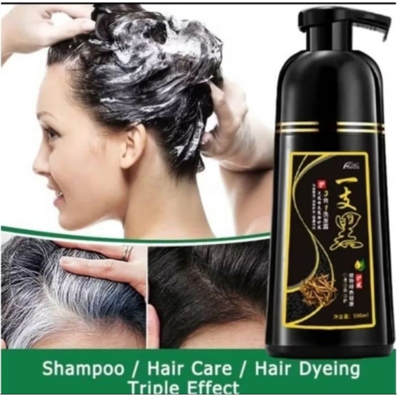 500ml Natural Black Hair Shampoo Hair Dye Professional 3-In-1 Wash/Nourish/Dye