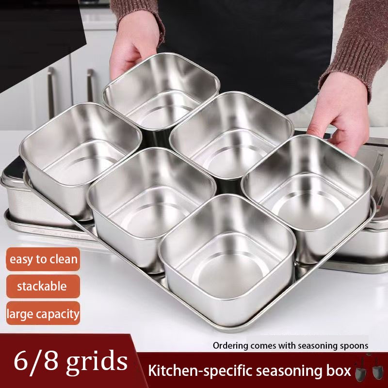 Thickened 316 stainless steel seasoning Spice box set condiments container 6/8 boxes with lid spice jar spoons厚不锈钢调味盒