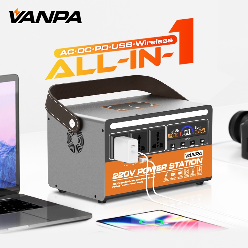 VANPA Portable Power Station 400W/700W/1200W AC 220V Output Large Capacity Battery Solar Generator Powerbank For Camping