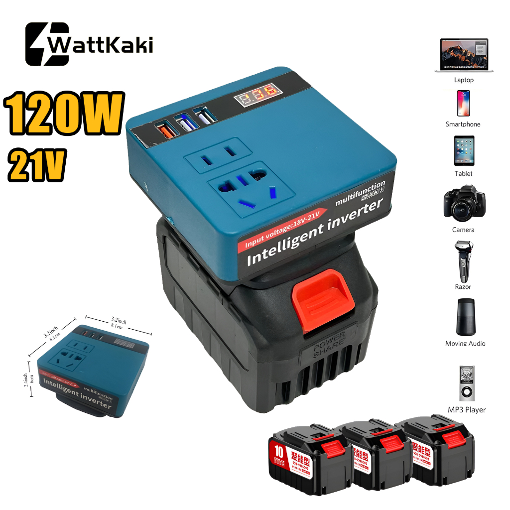【COD】120W Portable Power Inverters for 20V Battery Inverter 20v to 220v Converter with Dual USB,AC Outlet and Type-C