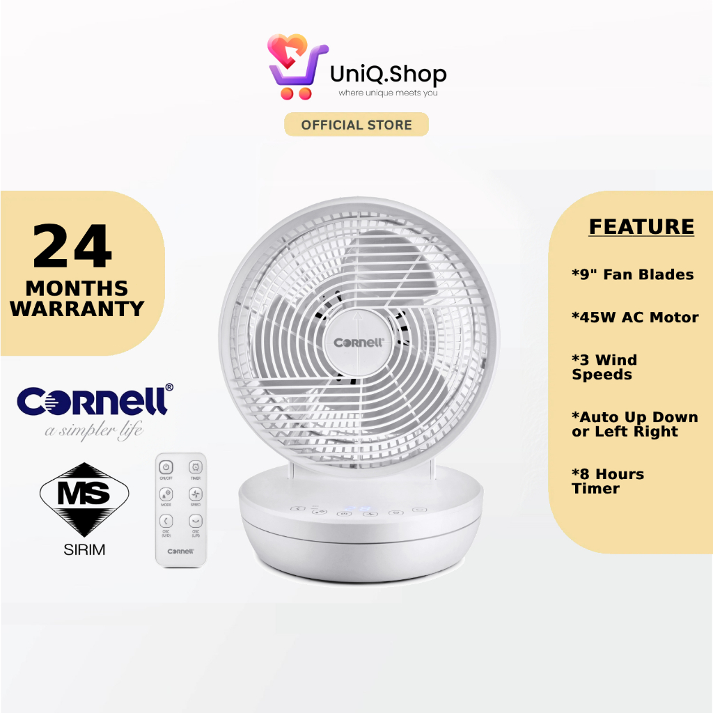 Cornell 3D Air Circulator Fan 9" | CCF-9004ACR (Desk Oscillation Table Fan with Remote High Velocity Fan Kipas Meja)