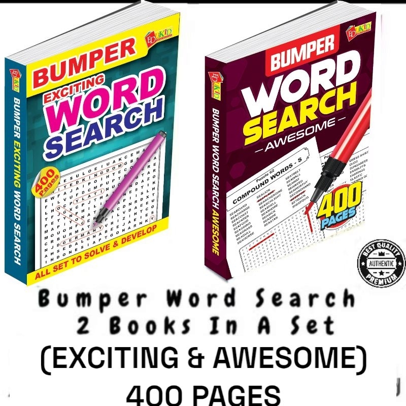 400 Puzzle Bumper Word Search/2 Books/Awesome & EXCITING/Hobby/IQ Game/Puzzles