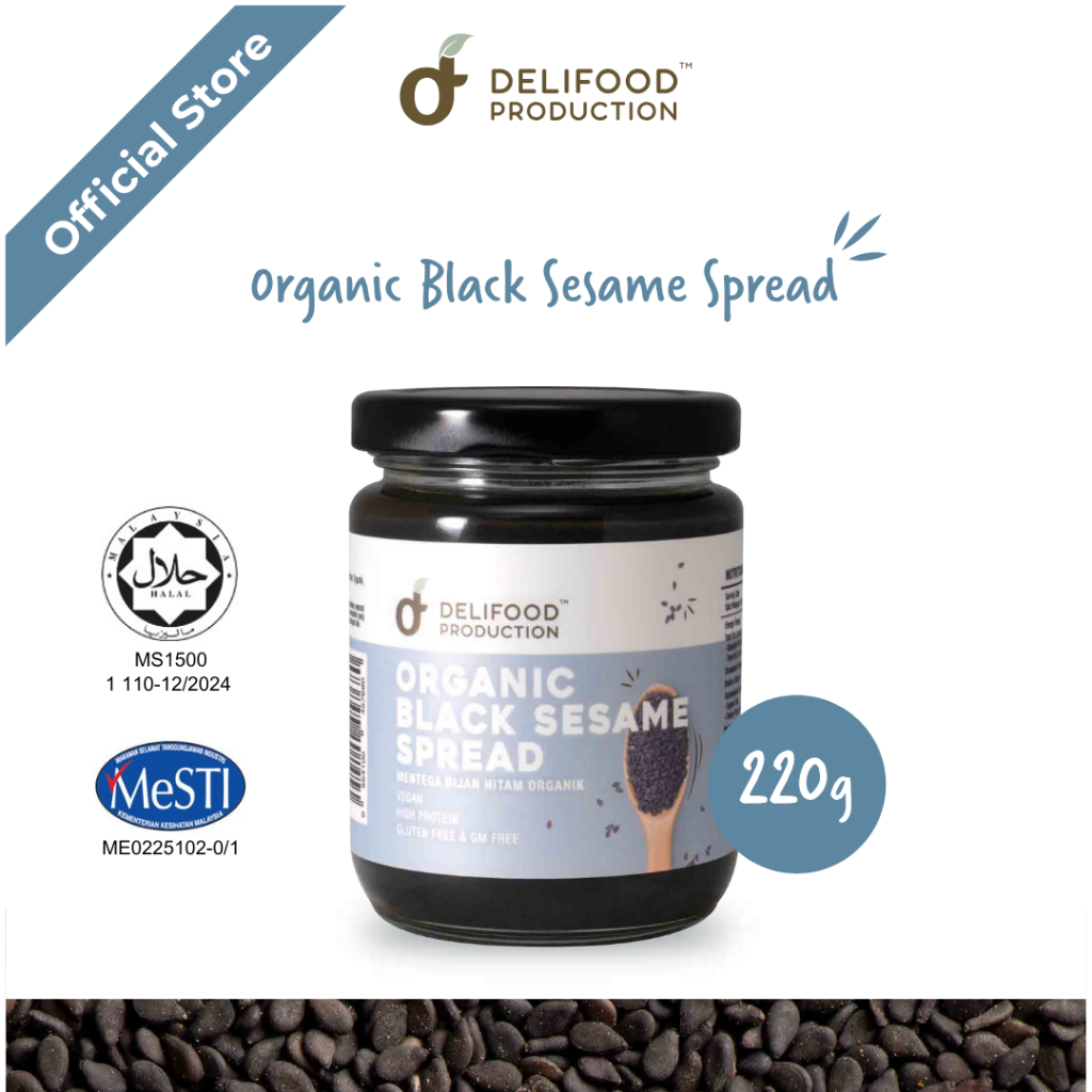 DeliFood Organic Black Sesame Spread 220g (Mentega Bijan Hitam Organik)