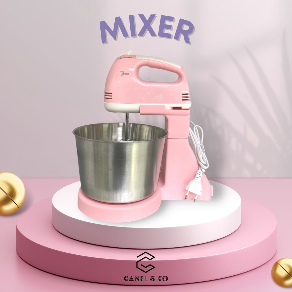 Mesin Pengadun Tepung Bancuh Telur PINK 7 Speed Electric Egg Beater Hand Mixer Baking Whisk Food Stand Blender Mix Cake