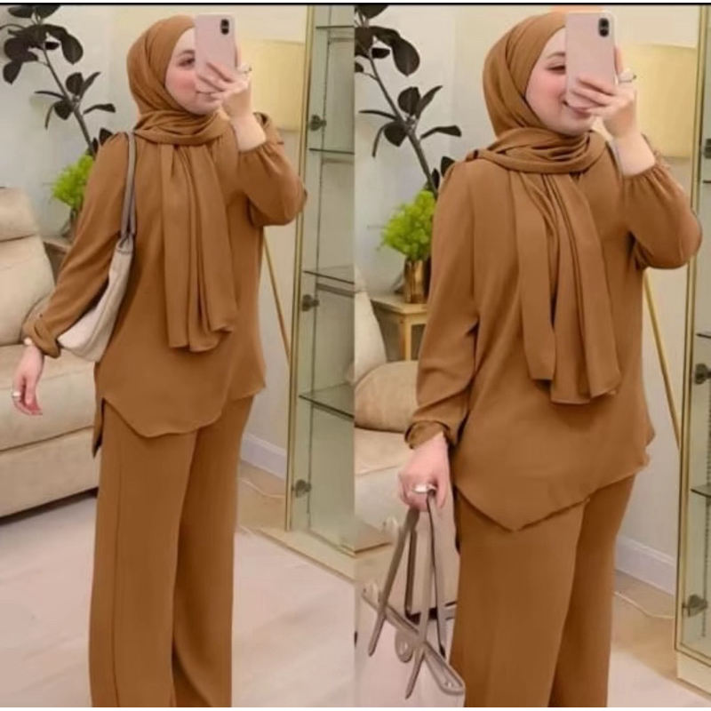 Baju muslimah dan seluar set zahra ironless CEY