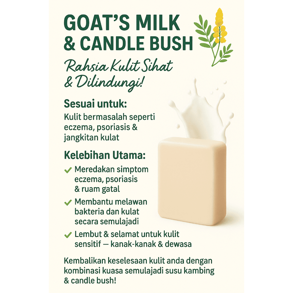 HANDCRAFTED SOAP BY KAPRIMA DAIRY FARM - GOATS MILK + CANDLE BUSH (1PCS/100G)