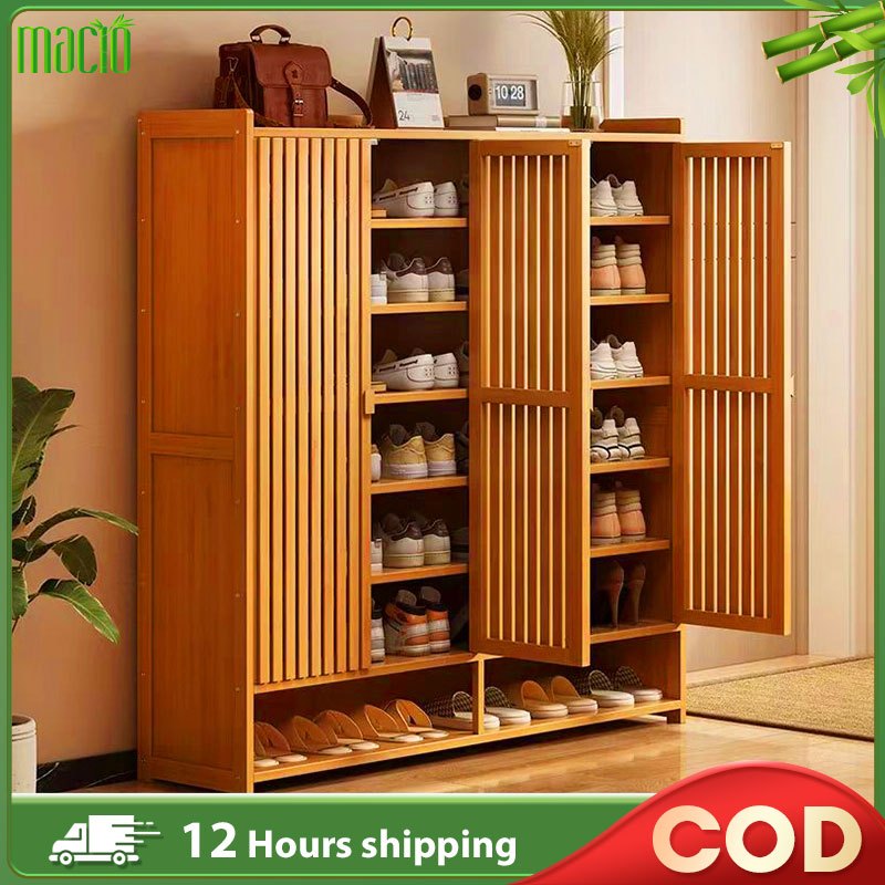 Hot Sales Rak Kasut Bertutup Bamboo Shoe Cabinet 2/3/4 Door Breathable Almari Kasut Outdoor 鞋柜/鞋盒