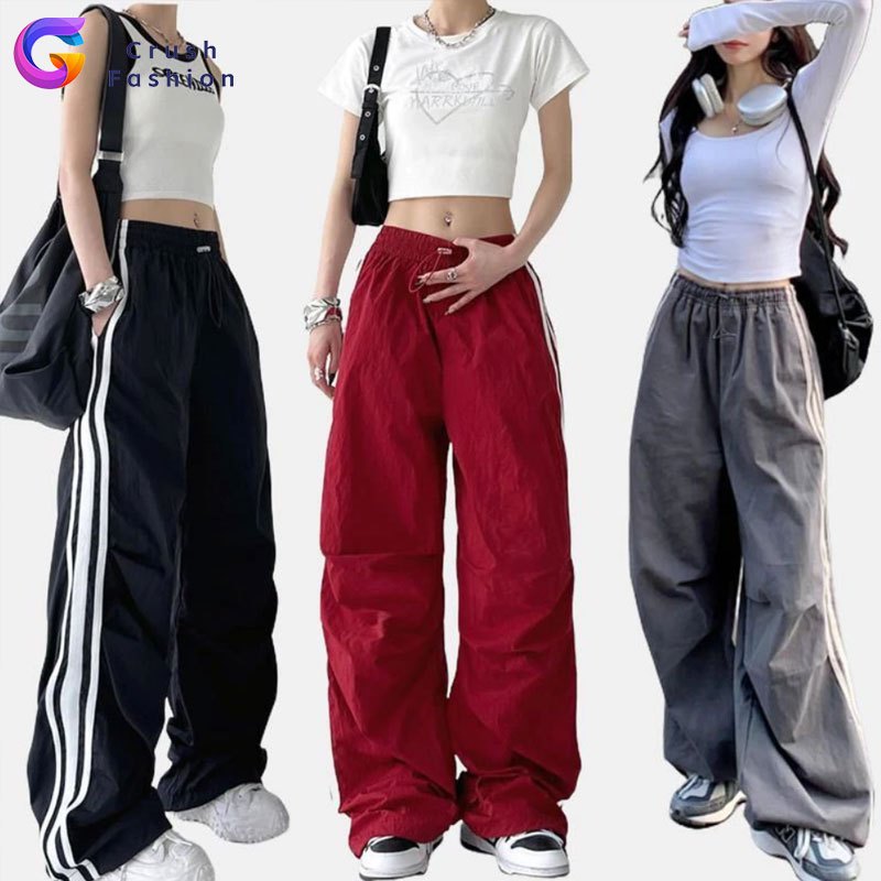 CRUSH FASHION Hotgirl Pants Women Striped High-Waist Sports Pants casual Lazy And Versatile Trousers For Women