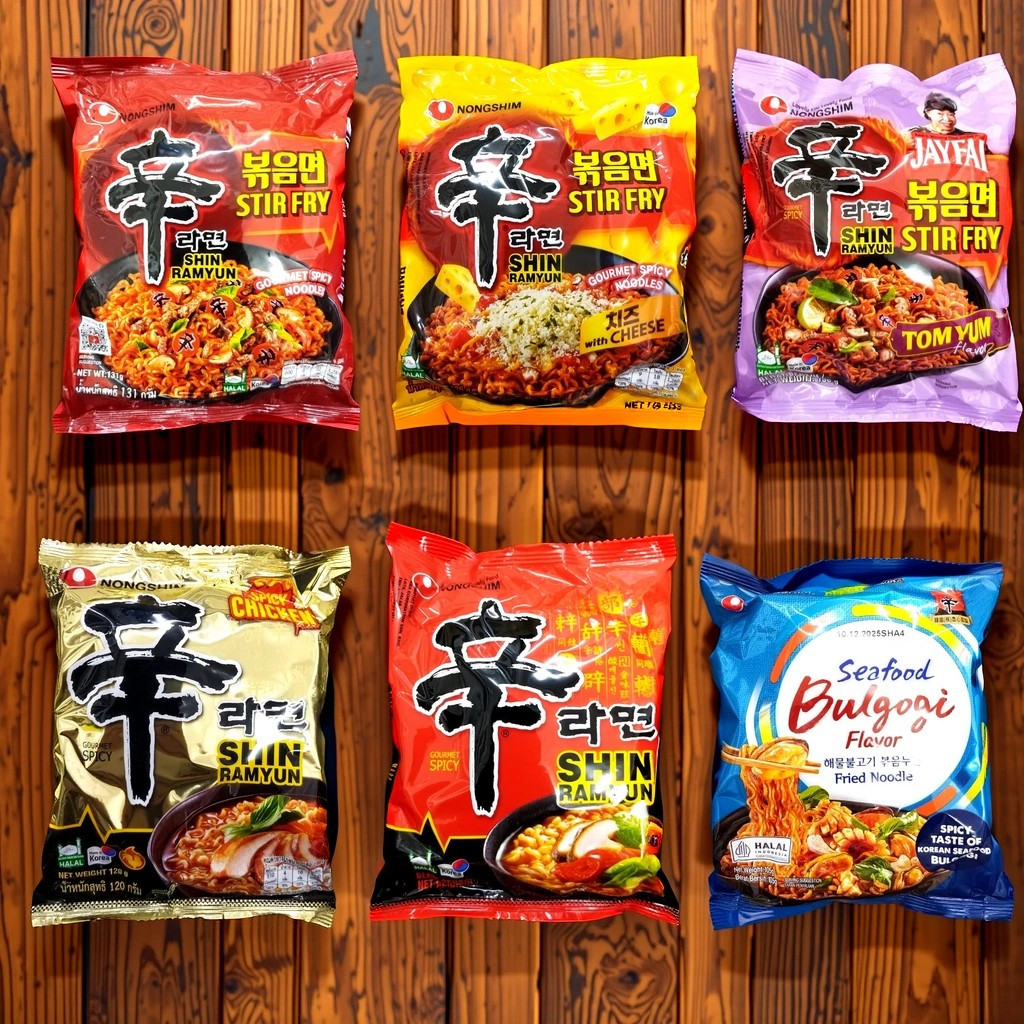 Nongshim Shin Ramyun Instant Noodles Variety Pack – 4 Flavors (Stir Fry, Cheese, Spicy Chicken, Original) Loose Pack