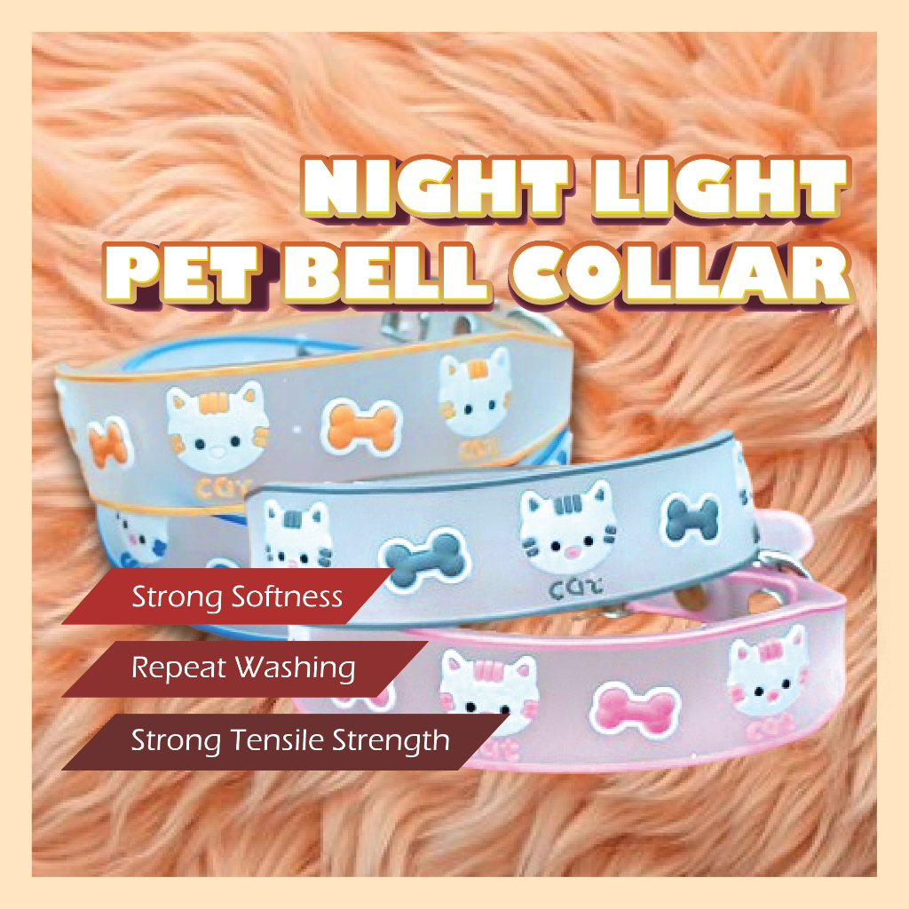 Cats Collar with Glowing Bells Glow At Night Cat Collar Necklace Chain Light Luminous Neck Ring