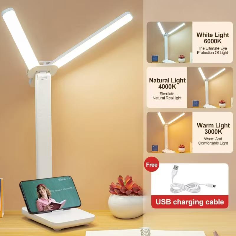 HG-699 Table Lamp Rechargeable Double Head 3 Level Touch Dimming Room Desk Lamp Office Reading Light LED Book Light