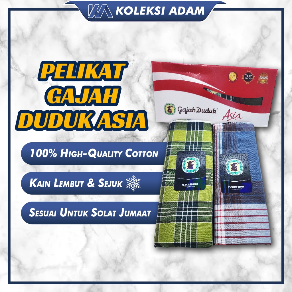 Kain Pelikat Gajah Duduk Asia Siap Jahit / 100% Cotton Berkualiti / Saiz Standard Dewasa / Sarung Lelaki Pelikat Dewasa