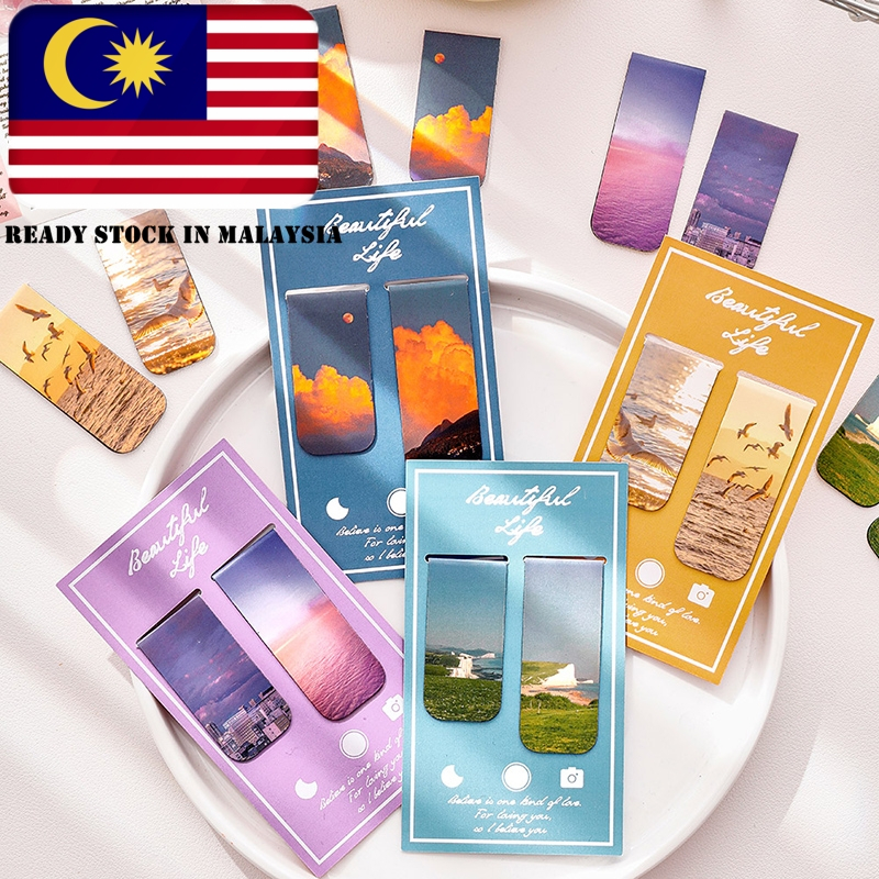 INS Retro Scenery Beautiful Life Magnetic Bookmarks Set of 2pcs Fridge Magnet Tag Book Page Clip School Stationery