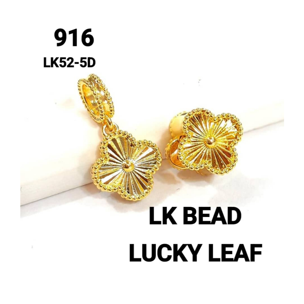 ZA73 Wing Sing 5G Loket Clov Beads Charm Lucky Leaf Tulen Original Emas 916 / 5D 916 Gold Beads Fashion