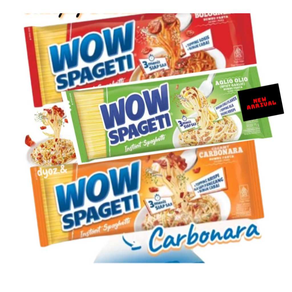 WOW SPAGETI Instan Halal 88 grams Aglio Olio Carbonara Dan Bolognese Dengan Sos