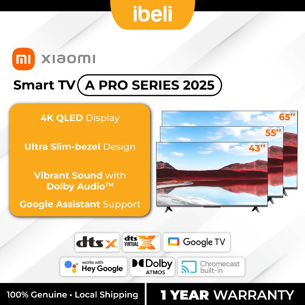 Xiaomi Mi TV A PRO SERIES 43" 55" 65" 2025 4K QLED DISPLAY DOLBY AUDIO ULTRA SLIM BEZEL