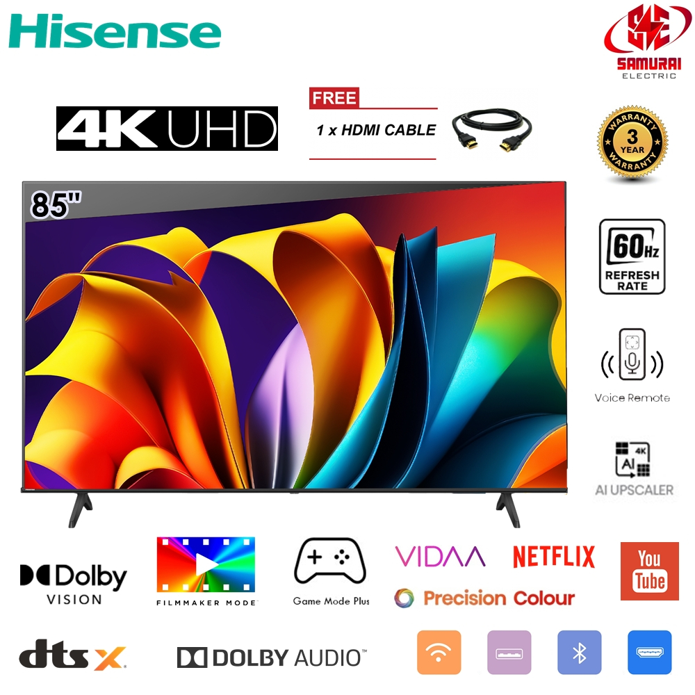 [Free Shipping] Hisense 85" 4K UHD TV A6N Series With Youtube And Netflix 85A6100N