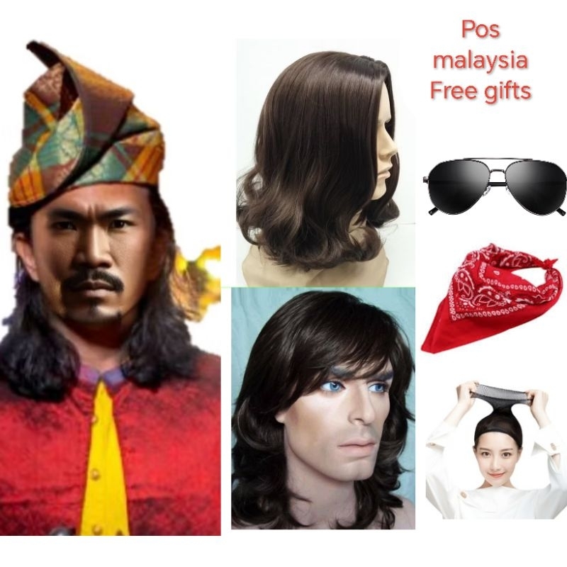 ready stock men wig rambut palsu lelaki Pendekar melayu cos FT1 RETRO MEN WIG rambut palsu cos Pahlawan Malay hero
