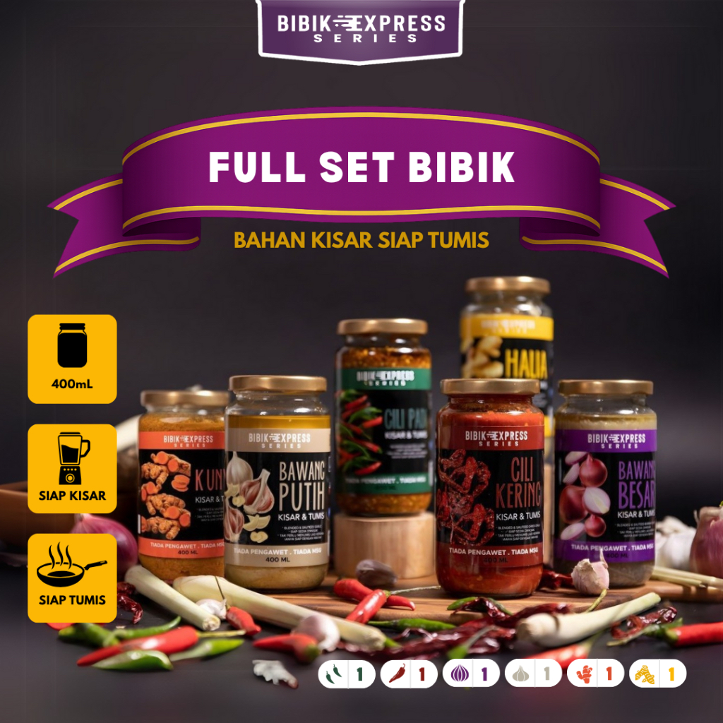 BIBIK EXPRESS Bahan Kisar siap tumis Bawang Besar bawang putih Cili padi Cili kering Halia Kunyit