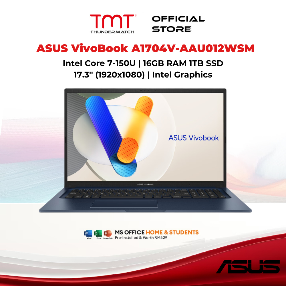ASUS VivoBook A1704V-AAU012WSM Laptop | Intel Core 7-150U | 16GB RAM 1TB SSD | 17.3'' (1920x1080) | 