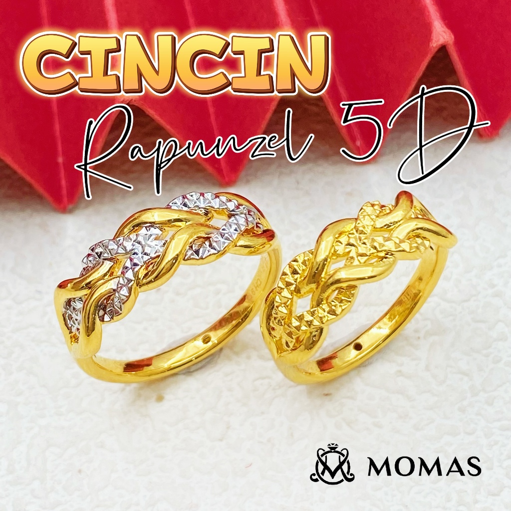 Cincin Rapunzel 5D  Emas 916 Original Cincin Emas 916 Bajet Cincin Fesyen Emas 916 Tulen Cincin FesyenEmas 916
