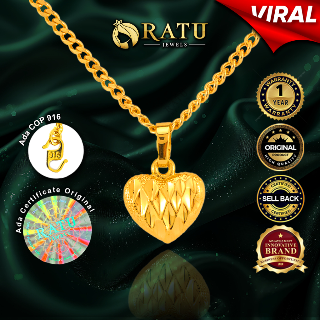 Rantai Leher (10.63g) Emas RATU Diamond Love + Halus 50cm Daily Wear Plated Necklaces Jewelry (23RJ)
